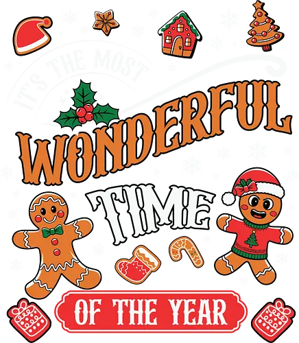 It's the Most Wonderful Time of the Year - holiday, christmas, gingerbread, festive, snowflakes, decorations, celebration, cheerful, winter, typography