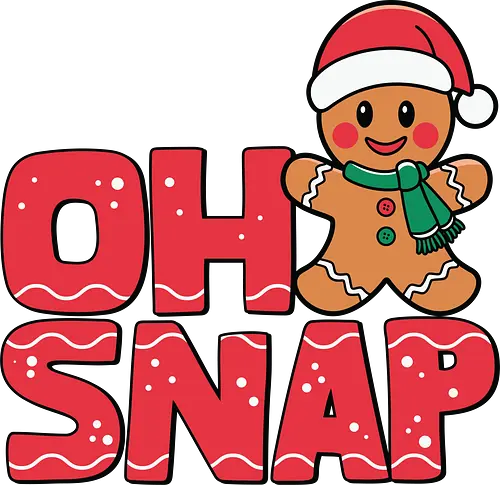 OH SNAP - gingerbread, holiday, christmas, humor, santa hat, scarf, festive, playful