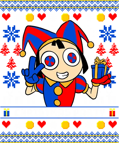 clown party  - ugly christmas, christmas, xmas, pomni, christmas party, logo, clown, winter, snow, pixel, vintage, classic, retro