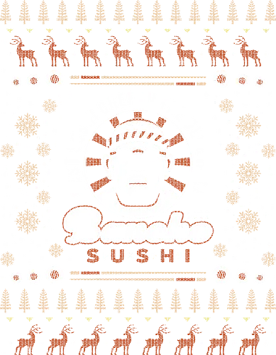 Bancho Sushi Ugly Sweater - dave, game, gaming, video game, gamer, japanese food, fishing, diver, diving game, ramen, bancho sushi, fish, chef, dave, adventure, christmas, ugly sweater, xmas, ugly christmas sweater