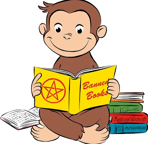 Curious reader - curious, monkey, books, funny, retro, vintage