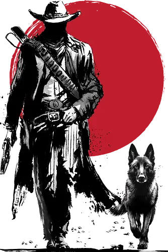 Lone Gunfighter and cub - galaxy, vault, series, game, nuka, sumi e