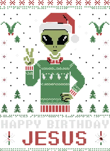 Happy Birthday Jesus - alien, santa hat, christmas, sweater, pixel art, festive, holiday, green, jesus, greeting