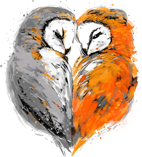 Owls in love - owls, birds, love, heart, nature, painting, artistic, animals, cute