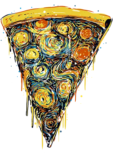 Starry slice - pizza, pizza lovers, food, Vincen Van Gogh, painting, funn, funny, memes, starry nights