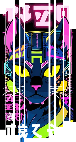 Cyborg-Katze Neon - Japan, Mädchen, indisch, lm2kone, cool, neueste, Popart, Pop Art, japanisch, amerikanisch, indisch, futuristisch, Kanji, Frau, ästhetisch, Sonnenuntergang, großartig, cyborg, rot, cyberpunk, neon, katze