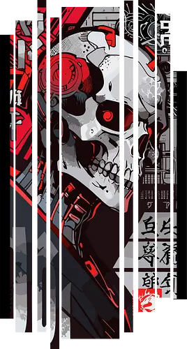 Cyborg-Schädel-Kanji - Popart, Japan, Mädchen, indisch, lm2kone, cool, neueste, Pop Art, japanisch, amerikanisch, indisch, futuristisch, Kanji, Frau, ästhetisch, Sonnenuntergang, großartig, schädel