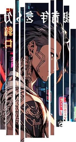 Cyberpunk Tattoo Japan - Sonnenuntergang, großartig, Japan, Mädchen, indisch, lm2kone, cool, neueste, Popart, Pop Art, japanisch, amerikanisch, indisch, futuristisch, Kanji, Frau, ästhetisch, Tattoo, cyberpunk