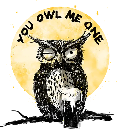 You owl me one - owl, funny, joke, play on words, beer