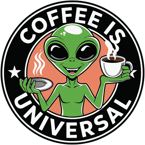 Coffee is Universal - alien, coffee, universal, humor, cartoon, green, drink, extraterrestrial, steam