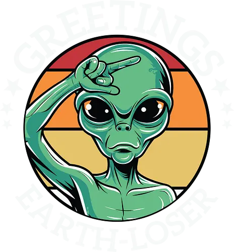 Greetings Earth-Lose - alien, humor, cartoon, green, hand gesture, greeting, colorful, playful, extraterrestrial