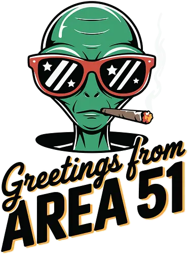 Greetings from Area 51 - extraterrestrial, grey, red, alien, area 51, sunglasses, cigar, humor, stars