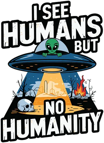 I see humans but no humanity - alien, ufo, humanity, barren, skull, fire, ruins, observation, earth, message