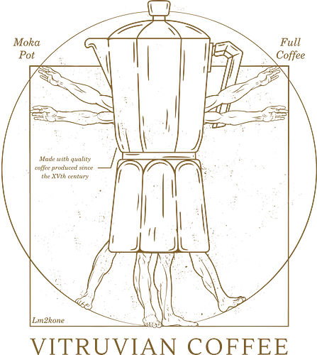 Vitruvianischer Kaffee - lustig, Pop-Art, Vintage, Retro, Essen, Bierliebhaber, lm2 kone, Illustration, Geschenk, Vitruver Mensch, Vitruver Bier, Kaffee, Vitruvianischer Kaffee, Vitruvianischer