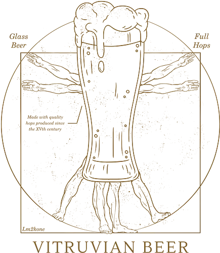 Vitruvianisches Bier - Vitruvianisches, bier, funny, lustig, Pop-Art, Vintage, Retro, Essen, Bierliebhaber, lm2 kone, Illustration, Geschenk, Vitruve Mann, Vitruve Bier
