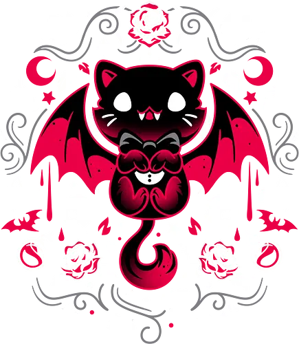 Purrs of Darkness - black cat, bat, cat, kitten, vampire, blood, horror, gothic, skull, rose, kawaii cute, dark art, creepy, spooky, night