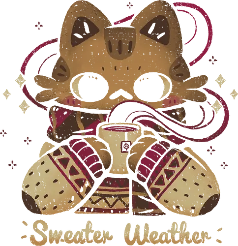 Cute Sweater Weather Cat - sweater weather, cozy cat, kawaii cat, cute cat, tea, ugly sweater, scarf, herbal tea, hot drink, autumn, winter, warm, happy, love, xmorfina