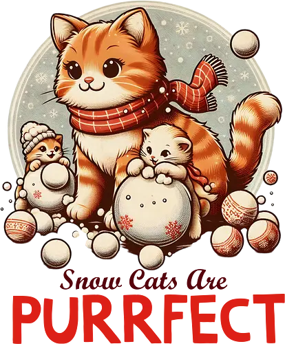 Snow Cats Are PURRFECT - cat, snow, winter, scarf, snowball, cute, whimsical, holiday, red, playful