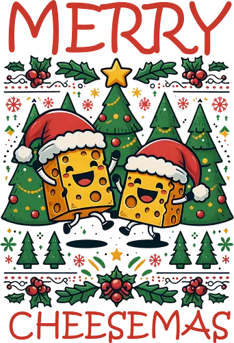 Merry Cheesemas - christmas, cheese, santa hats, festive, trees, decoration, humorous, holiday, joy, celebration