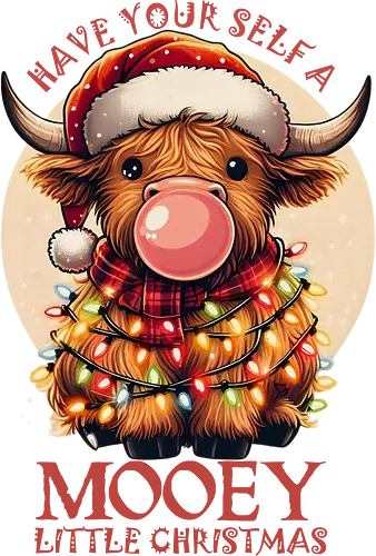 Have yourself a MOOEY little Christmas - decoration, cow, christmas, santa hat, festive, lights, bubblegum, holiday, cute, humorous