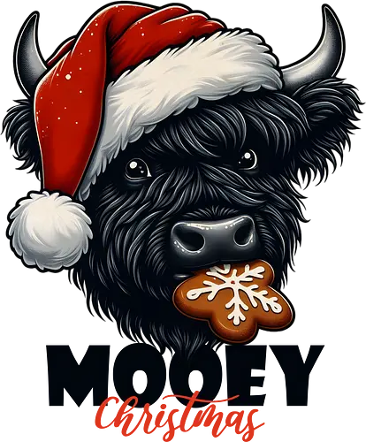 Mooey Christmas - cow, christmas, santa hat, gingerbread cookie, holiday, festive, humor, animal, seasonal, fun