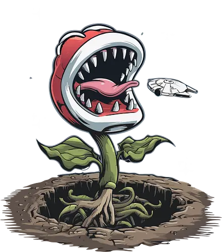 carnivorous plant - cartoon, plant, teeth, whimsical, magical, fantasy, stars, underground, chase