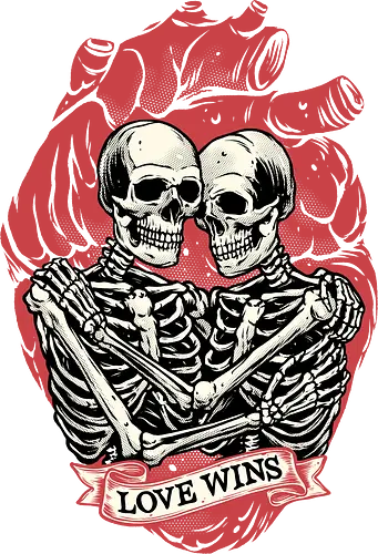 Love Wins - Valentine’s Day, heart, love, funny, humor, skeleton, skulls