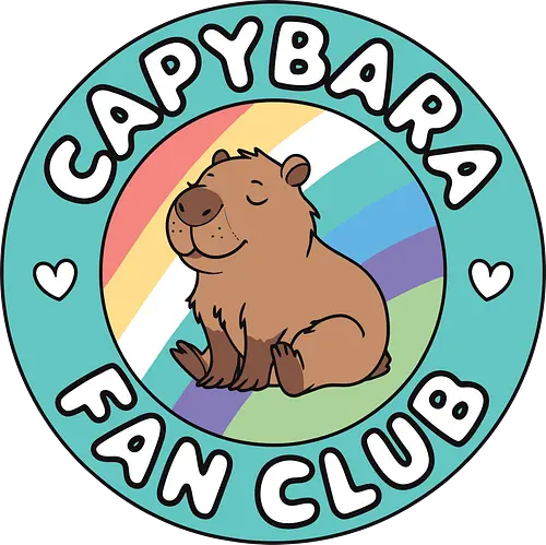 Capybara Fan Club - capybara, fan club, rainbow, badge, cute, sitting, green, club, cheerful, colorful