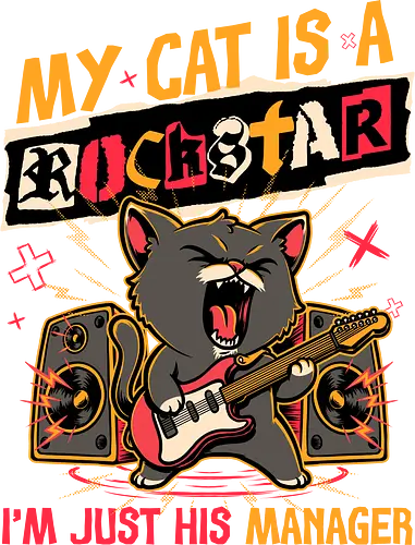 Rockstar Cat Manager - cool, funny, cat, black cat, rockstar, metal, heavy metal, punk, rock, rock and rool, music, pet, joke, cute, screaming