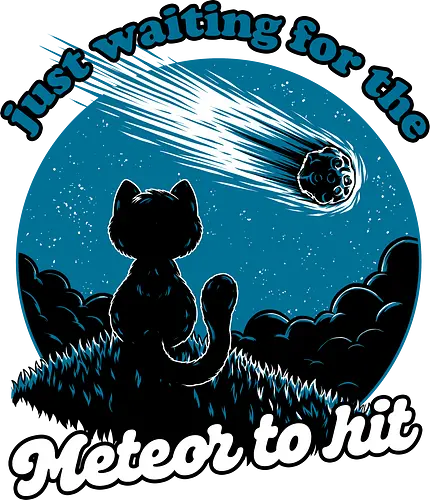 Cat Waiting the Meteor - meteor, cat, Black Cat, cute, pet, irony, sarcasm, nihilism, apocalypse, mountain, landscape, night, star, end of the world, chaos, fun, funny