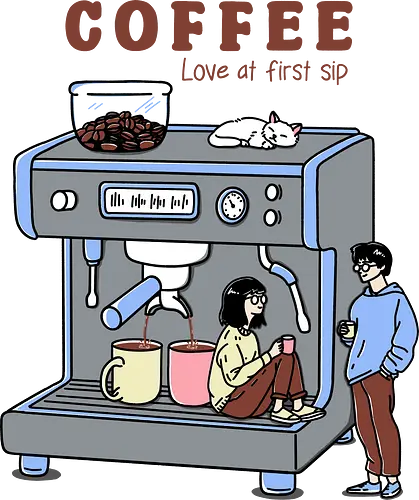 Love at First Sip - coffee, coffee drink, i love coffee, sipping coffee, coffee machine, espresso, caffeine, coffee lover