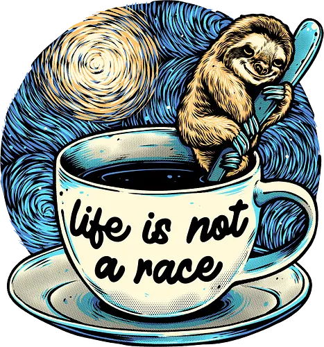 Life is not a race - Inspirational, motivational, animal, sloth, coffee, caffeine, cute