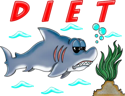 Shark Diet (Haidiät) - Hai, Diät, Cartoon, lustig, Sarkasmus, Humor, witzig, verspielt, Spaß, Strand, Meer, Ozean, Fisch, Lächeln, Entspannung, Lacher, Meeresthema, urkomisch, lässig, Tiere, maritim, sarkastisch, einzigartig, kreativ, komisch