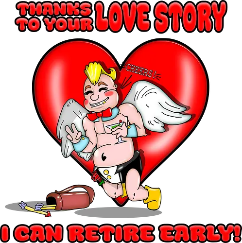 Cupid's Retirement (Cupids Ruhestand) - Valentinstag, Valentine, Amor, Liebe, Ruhestand, Paare, Romantik, Herz, lustig, Humor, Kawaii, Cartoon, Beziehung, Liebesgeschichte, Scherz, Geschenkidee, Cupido, Flügel, spaßig