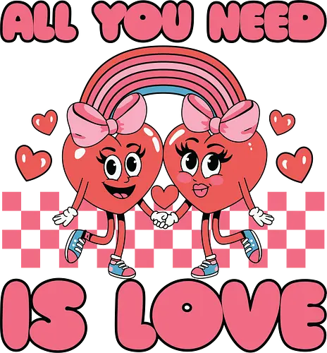 All You Need Is Love - cartoon, hearts, rainbow, love, cheerful, characters, pink, checkerboard, friendship, happiness