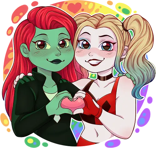 Psycho Love - luz, LGBTQIA+, LGBT, pride, pride, lesbians, lesbian flag, drag queen, love, pride characters, pride month, trans, pansexual, villains, HQ, comics, poison, ivy, harley, bat, bisexual, gay, cartoon