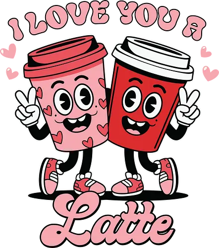 I love you a latte - coffee, cartoon, love, hearts, friendship, cheerful, whimsical, fun