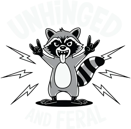 Unhinged and Feral - raccoon, unhinged, feral, cartoon, lightning, mischievous, playful