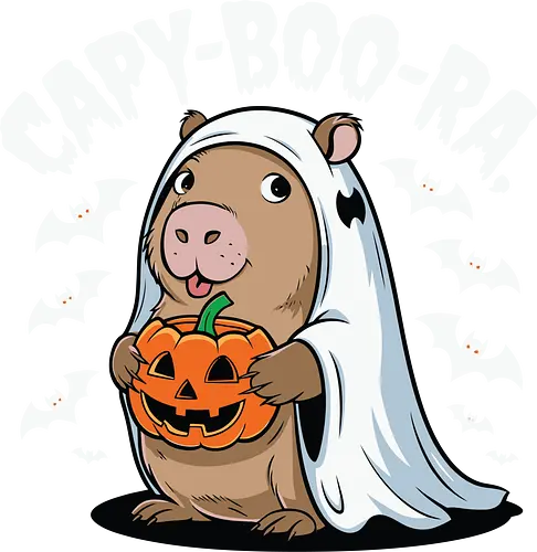 CAPY-BOO-RA - capybara, ghost, pumpkin, halloween, bats, cute, costume, spooky, playful