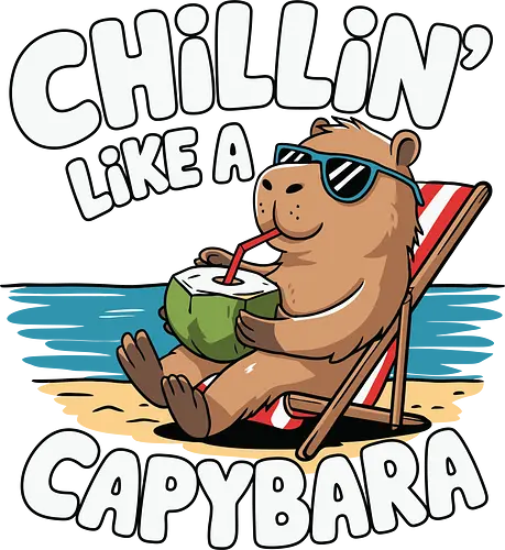 Chillin' like a capybara - capybara, beach, coconut, sunglasses, relaxation, vacation, summer, chill, cartoon