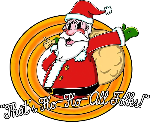 Christmas is Ho-Ho-Over (Weihnachten ist Vorbei) - Weihnachtsmann, Ho-Ho-All Folks, Weihnachten, Cartoon, lustig, Wortspiel, retro, ikonisch, festlich, Abschied, erfolgreiches Jahr, Humor, Animation, Parodie, süß, kreativ, Weihnachtsdesign, popkulturell, Feiertage, mashup, crossover, That's All Folks, Christmas, xmas