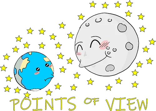 Points of View (Sichtweisen) - Perspektive, Sichtweise, Mond, Erde, kleiner, Cartoon, Niedlich, Humor, Blickwinkel, Universum, Weltraum, Planeten, Perspektivenwechsel, kreativ, Design, Anpassung, Himmel, Ansichten, astronomisch, Galaxie, Weltanschauung, cute, kawaii, süß, niedlich