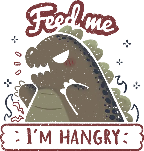 Kawaii Hangry Kaiju - angry, feed me, kaiju, Kaiju, dinosaur, food, funny, hunger, gluttony, monster, xmorfina, hangry, kawaii kaiju, cute kaiju, hungry