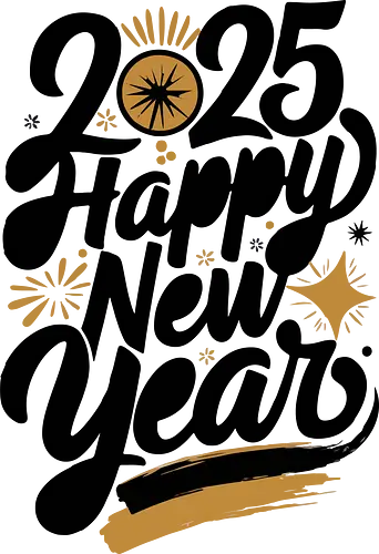 2025 Happy New Year - new year, 2025, celebration, festive, gold, stars, bursts, elegance