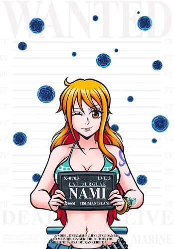 Cat Burglar Fishman Island Mugshot - anime, anime girl, anime tee, manga, wanted, wanted poster, nami, Pirate, straw hat pirates, straw hat crew, cat burglar, mugshot