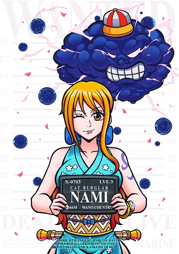 Cat Burglar Wano Mugshot - anime, anime girl, anime tee, manga, wanted, wanted poster, nami, Pirate, straw hat pirates, straw hat crew, cat burglar, mugshot