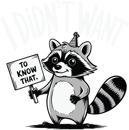 TO KNOW THAT DIDN'T WANT - design, black and white, sign, cute, animal, typography, raccoon, cartoon, humorous