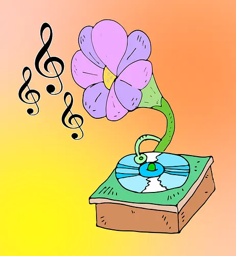 Music Blossom (Musikblüte) - Musik, Blüte, Grammophon, erblühen, surreal, Harmonie, Kunststil, Blume, vintage, künstlerisch, Klang, Anblick, Sinnen, Sinfonie, kreativ, floral, retro, einzigartig, Design, elegant