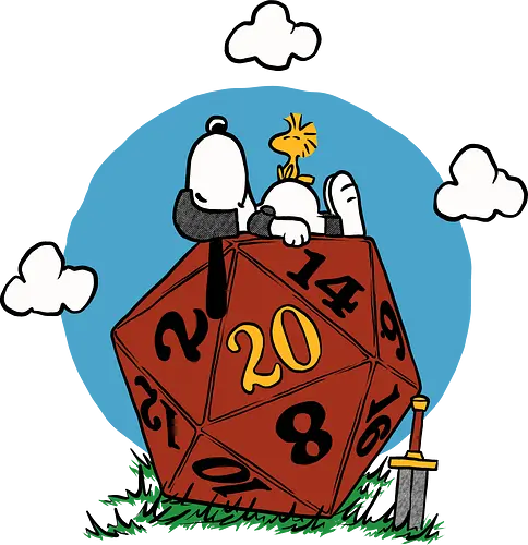 Beagle Dog RPG d20 - dog, animation, pet, mashup, dark fantasy, cute, knight, woodstock, comic, peanuts, vintage, retro, rpg, Pen and Paper, d20, Pen and paper, dungeon master, role playing game, tabletop, game master