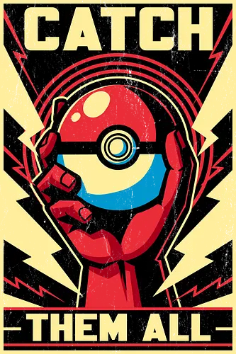 Catch Them  - Pocket, pokemon go, lightning, Mouse, poster, classic, retro, vintage, game, video game, Retro Advertising, Retro Publicity, pet, adventure, fantasy